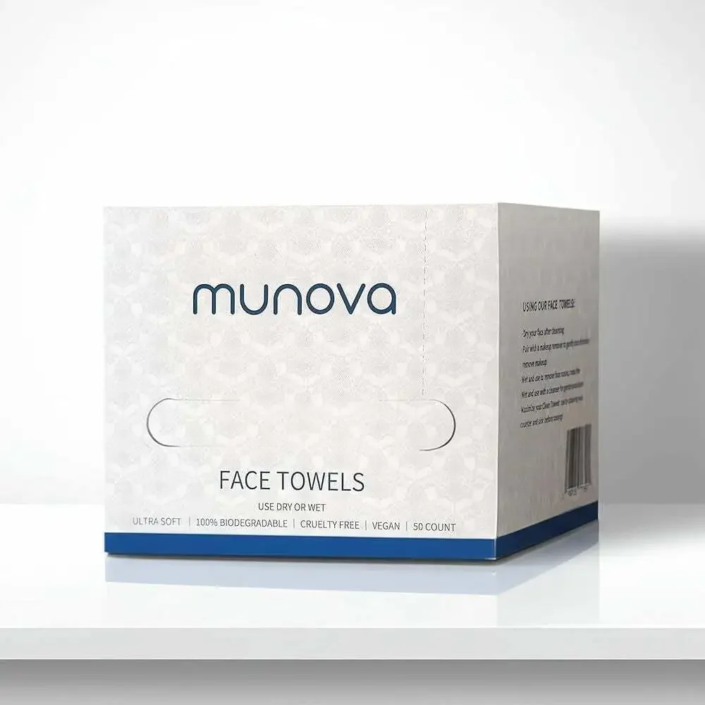 Munova Disposable Face Towels XL, 50 Count Biodegradable Facial Cleansing‎ Wipes
